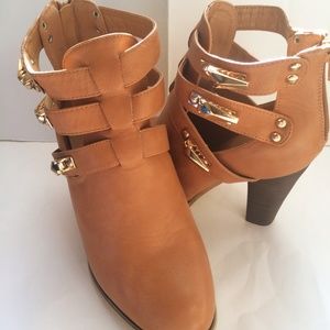 Torrid Tan Brown Leather Cutout Ankle Boots Bootie
